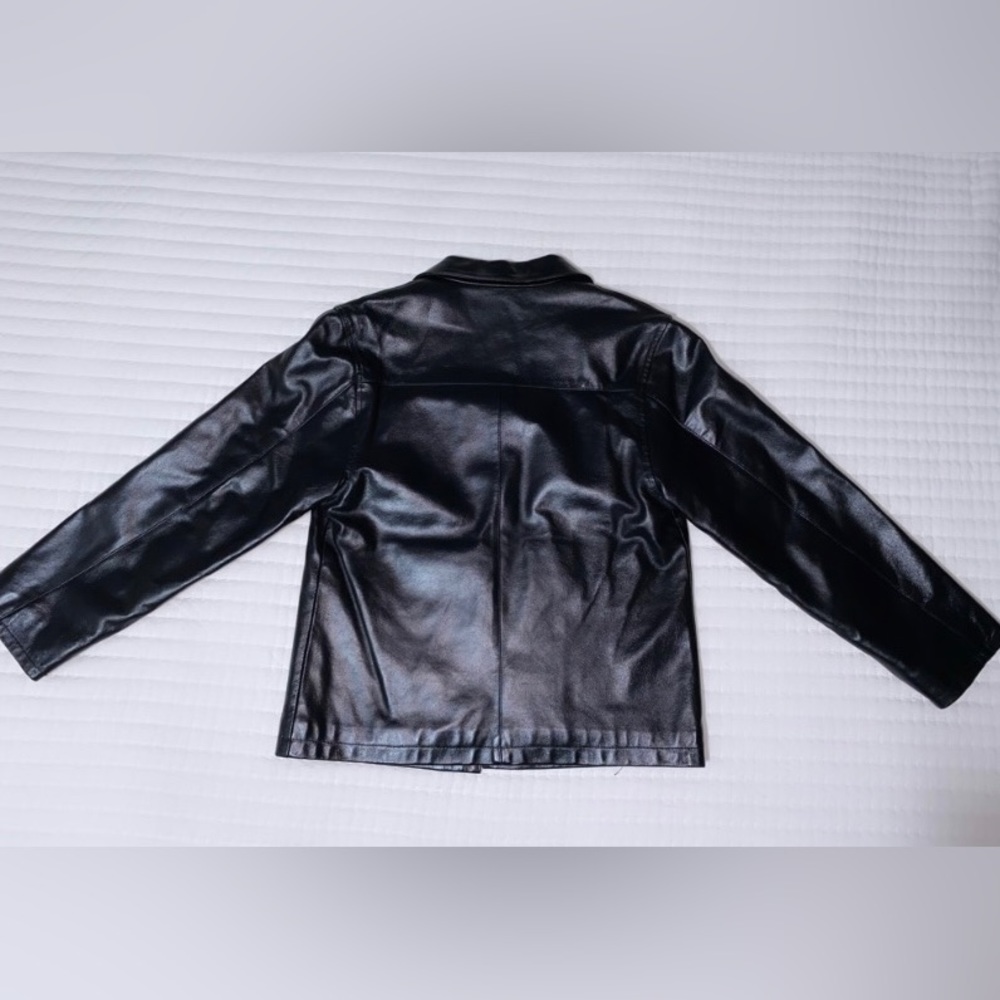 Kids GAP Black Genuine Leather Jacket Size XL - Picture 2 of 7